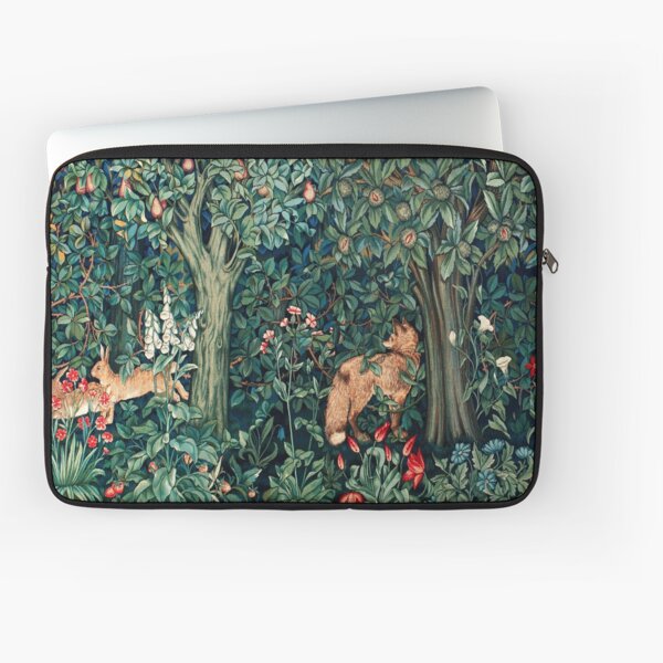 Vista previa del artículo con la obra «VERDE, ANIMALES DEL BOSQUE Zorro y Liebres Azul Verde Floral Tela decorativa», diseñado y vendido por BulganLumini.