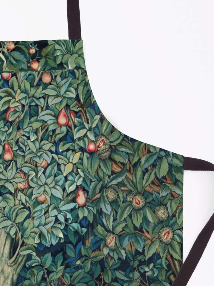 Thumbnail 3 of 6, Apron, GREENERY, FOREST ANIMALS Fox and Hares Blue Green Floral Tapestry designed and sold by BulganLumini.