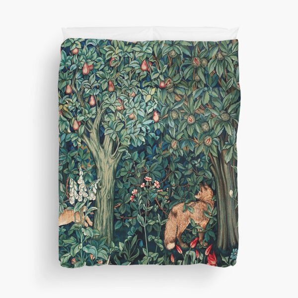 GREENERY, FOREST ANIMALS Fox and Hares Blue Green Floral Tapestry