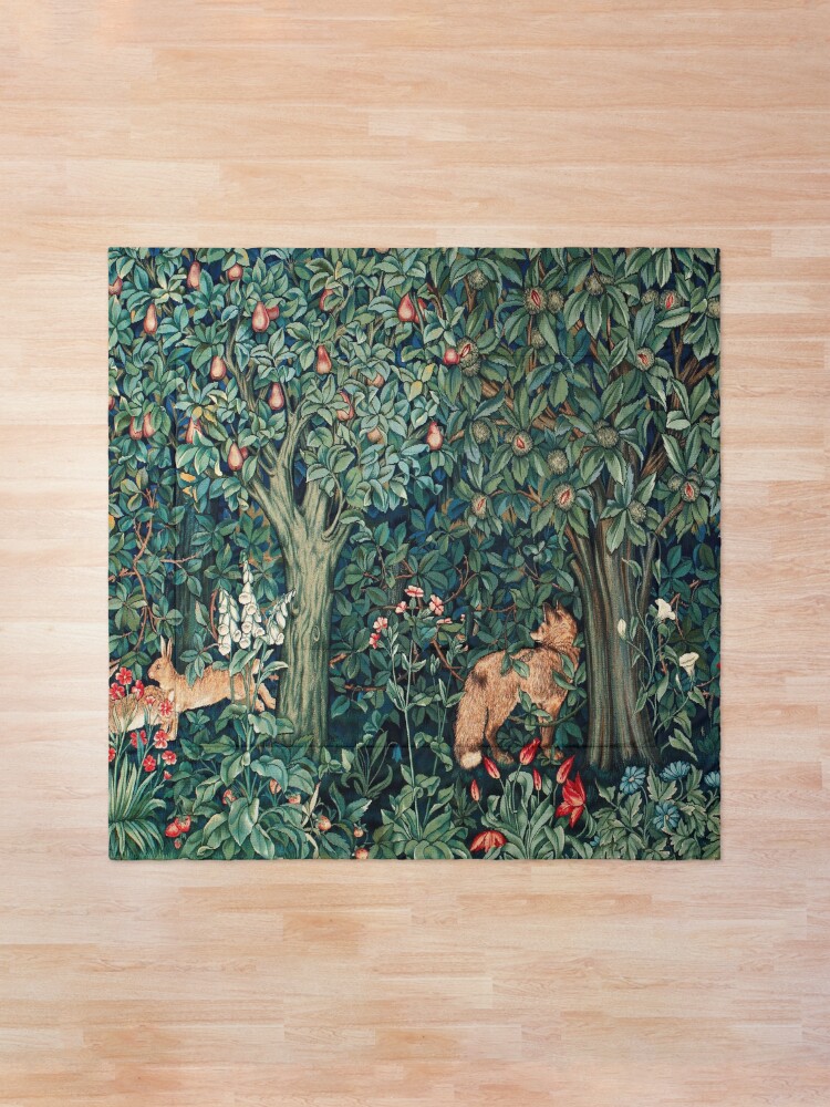 Alternate view of GREENERY, FOREST ANIMALS Fox and Hares Blue Green Floral Tapestry Comforter