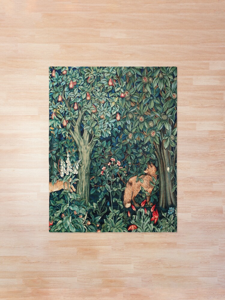 Alternate view of GREENERY, FOREST ANIMALS Fox and Hares Blue Green Floral Tapestry Comforter