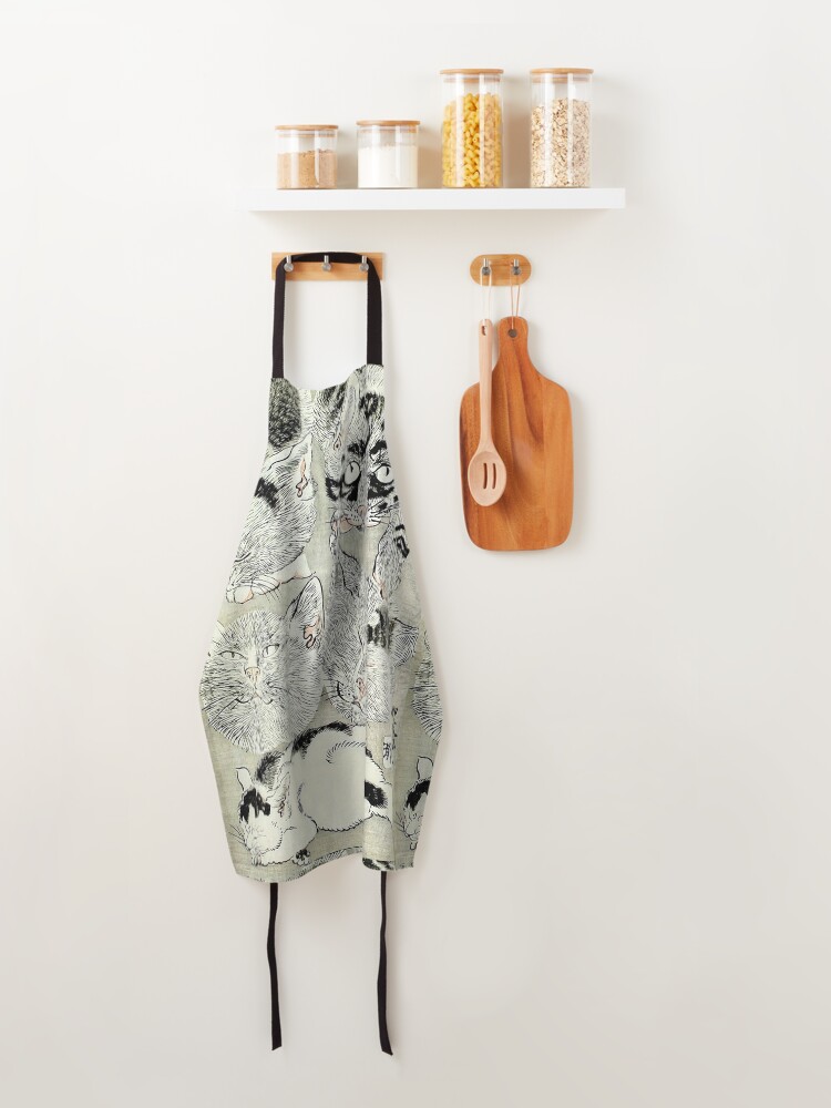 Alternate view of BLACK WHTE JAPANESE CATS Study Apron
