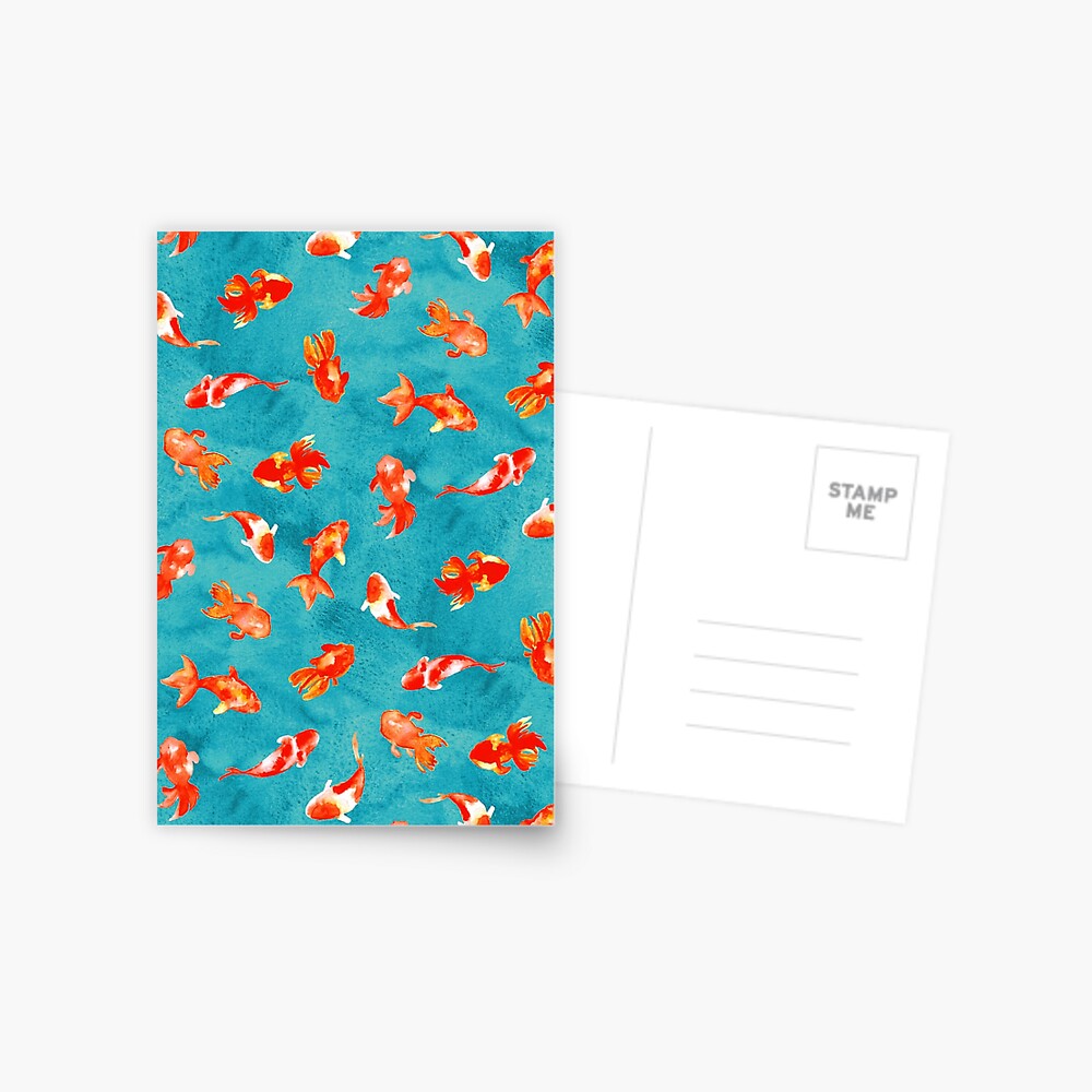 Watercolor Goldfish Pond Postcard