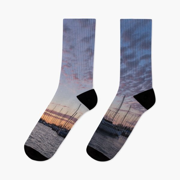 Item preview, Marina Sunset - Silhouetted Yachts and Breezy Cloud Patterns designed and sold by Georgia Mizuleva.