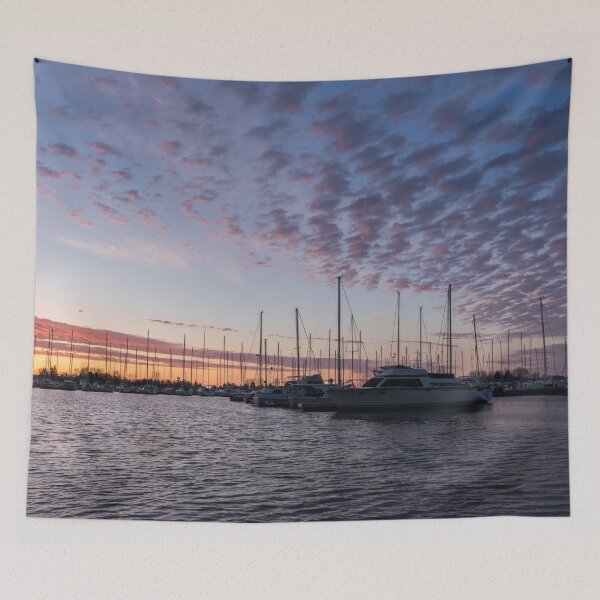 Item preview, Marina Sunset - Silhouetted Yachts and Breezy Cloud Patterns designed and sold by Georgia Mizuleva.