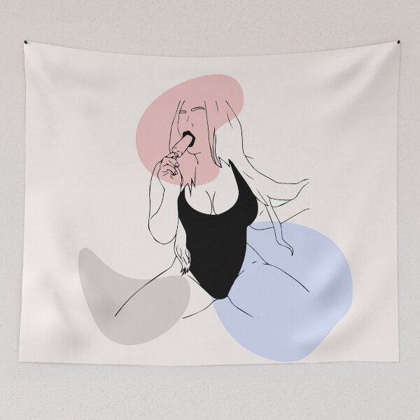 Item preview, Girl eats ice cream , Slender waist, Beautiful body. Stylish graceful faceless ladies. Fashion illustrations with  bubble in nude. Hand drawn vector trendy set. Elegant arts. Outline body parts.   designed and sold by Eshka.