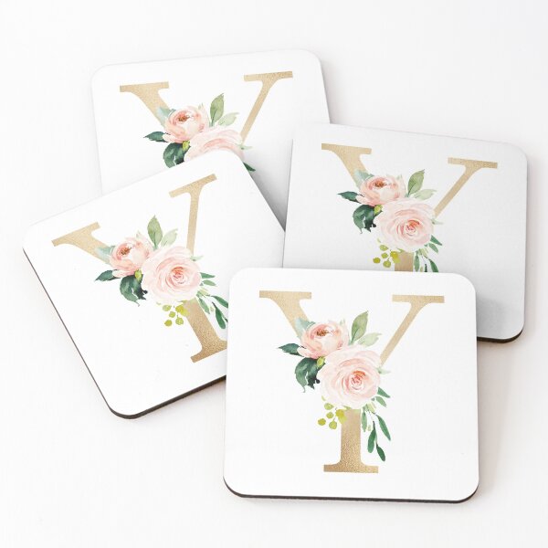 Item preview, Monogram letter Y - Faux gold foil and pink and white flowers and green leaves designed and sold by Citronelladesig.