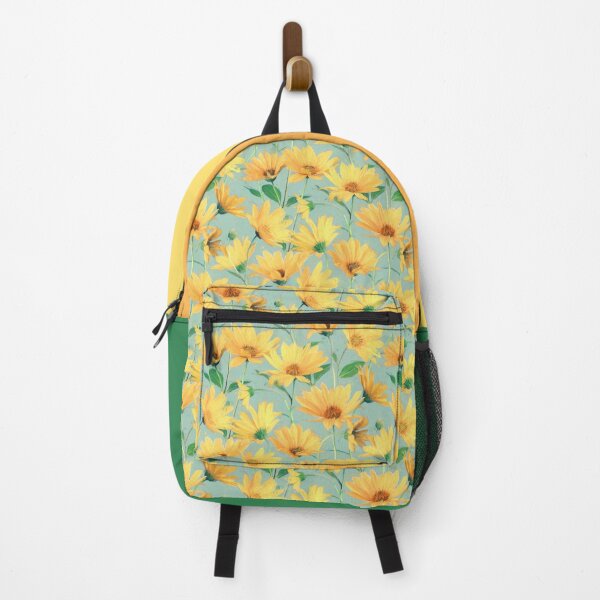 Painted Golden Yellow Daisies on soft sage green Backpack