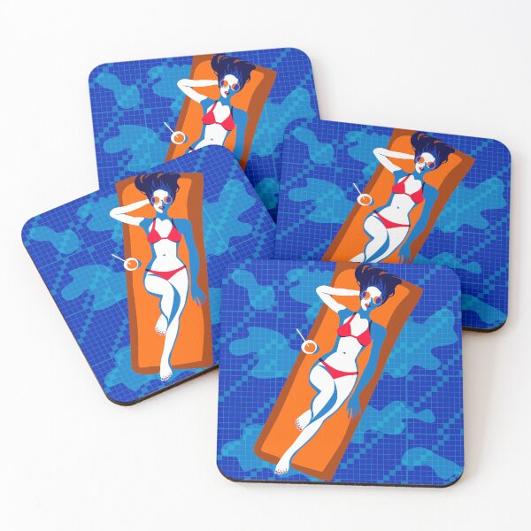 Item preview, girl on an air mattress in the pool designed and sold by AvotArt.