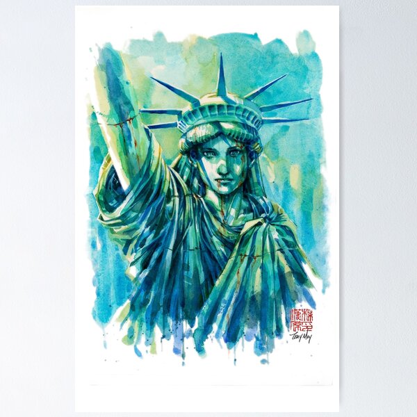 Lady Liberty Resolute Original Watercolor Poster