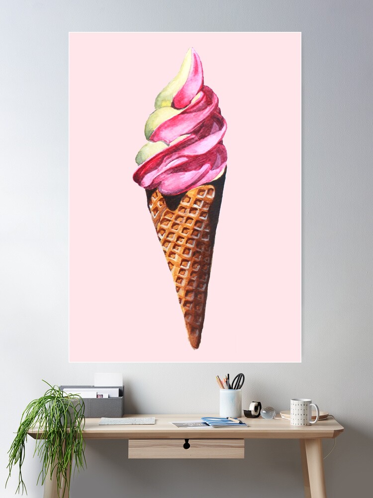 鉛筆画「Sweet strawberry ice cream」　B5大サイズ Strawberry ice cream print by Bettina Dittmann | Posterlounge