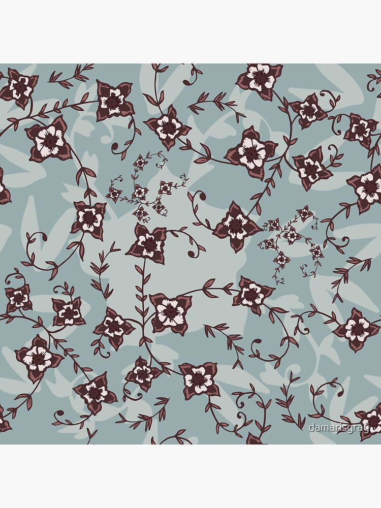 "Rustic Blush Vintage Floral HandDrawn Print in Blue" Sticker for Sale