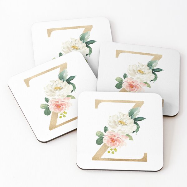 Item preview, Monogram letter Z - Faux gold foil and pink and white flowers and green leaves designed and sold by Citronelladesig.