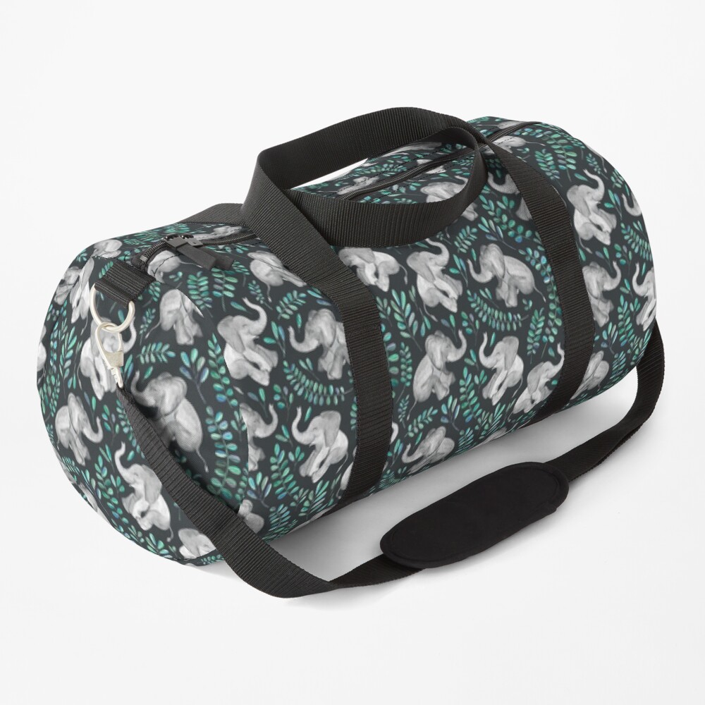 Laughing Baby Elephants – emerald and turquoise Duffle Bag