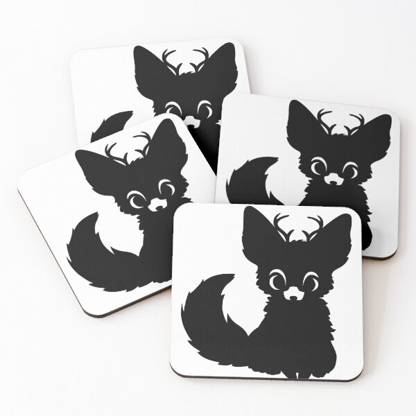 Item preview, Cute Fantasy Fox with Stag Horns Black designed and sold by ByJezie.