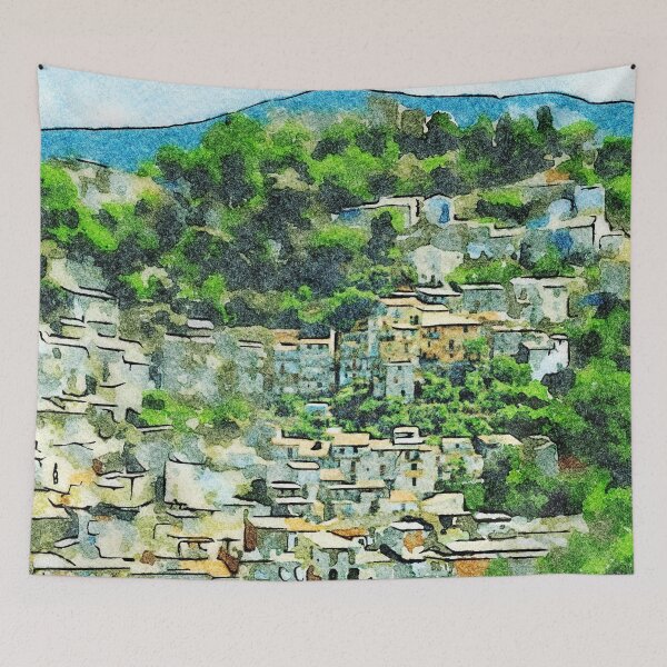 Item preview, Buildings of the village on the hill among the trees designed and sold by Giuseppe Cocco.