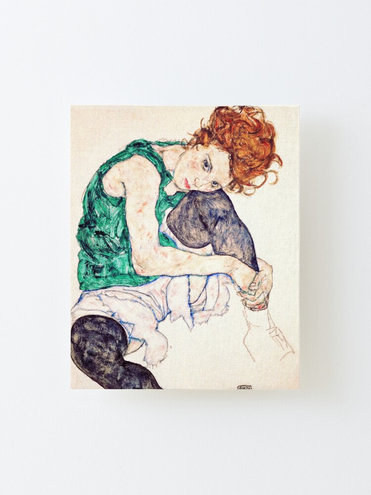 "Egon Schiele Seated Woman with Bent Knee" Mounted Print