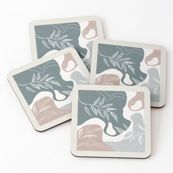 Item preview, Abstract - Aqua and Beige Shapes, Lines and Leaves designed and sold by simplydesignart.