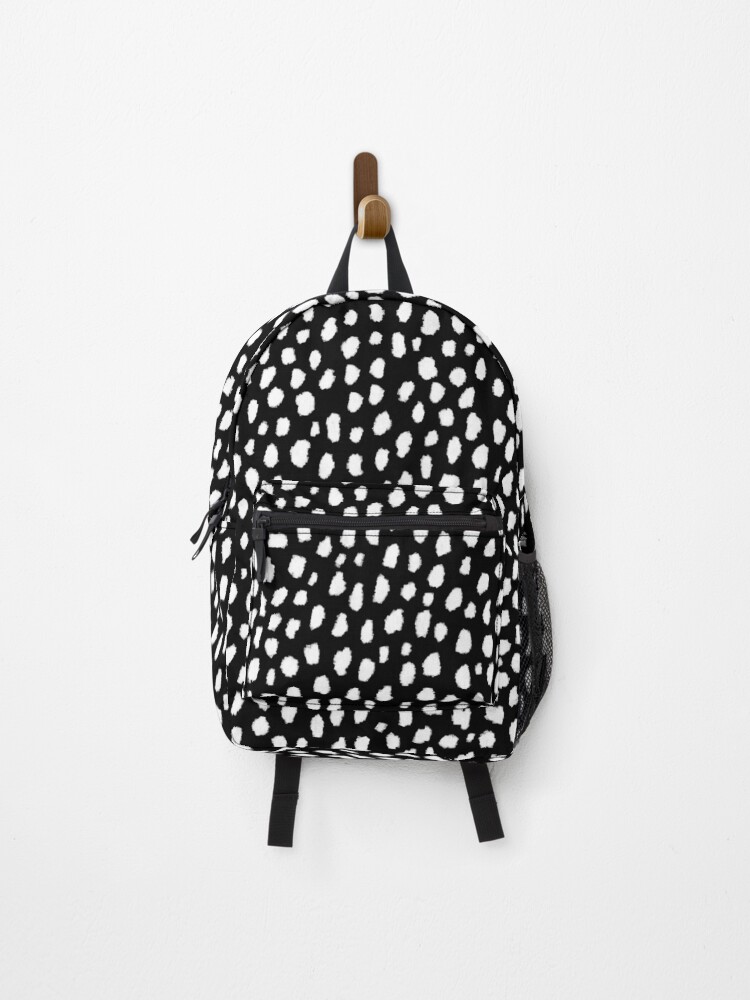 Thumbnail 1 of 3, Backpack, Handmade polka dot brush strokes (black and white reverse dalmatian) designed and sold by designminds.