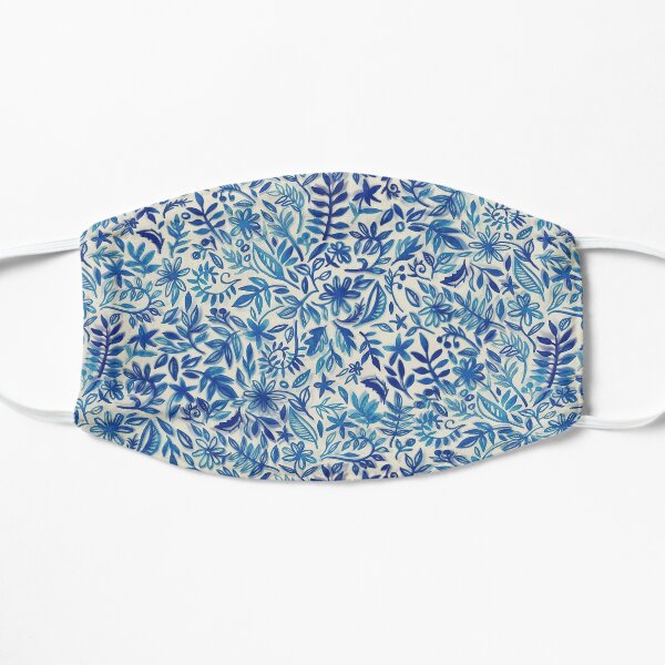 Floating Garden - a watercolor pattern in blue Flat Mask