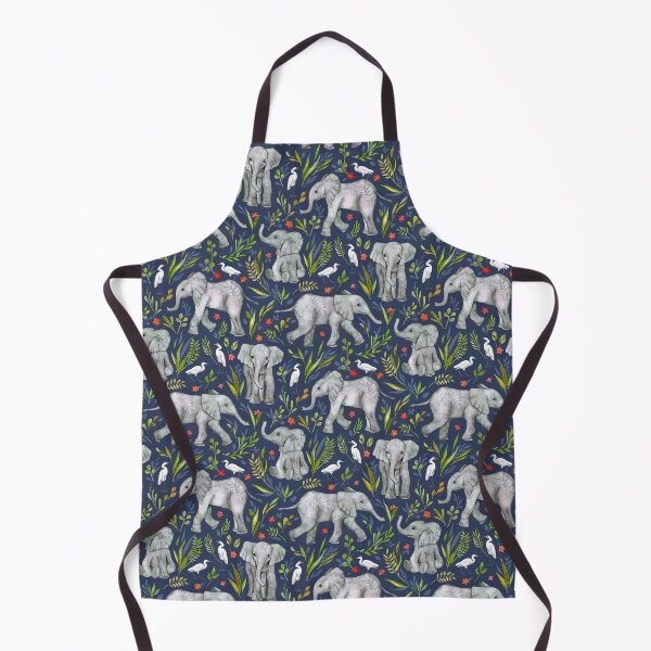 Item preview, Baby Elephants and Egrets in Watercolor - navy blue designed and sold by micklyn.