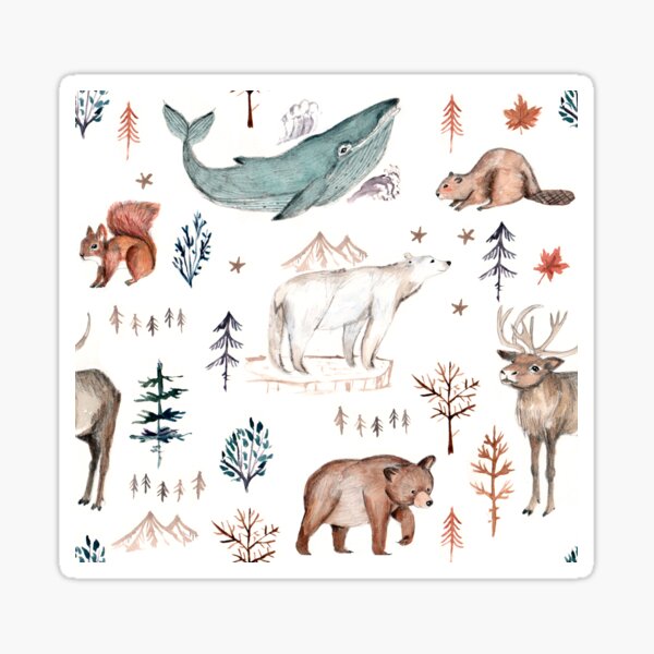 Canadian animals watercolor artwork beige Sticker