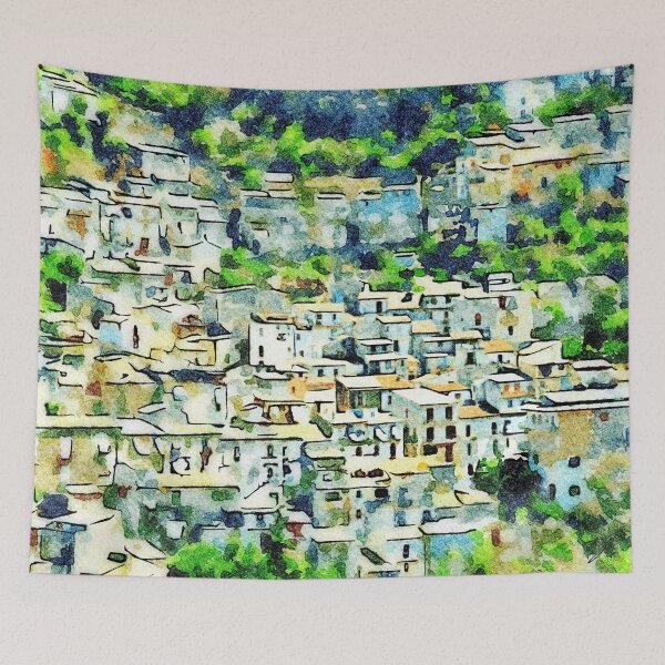 Item preview, Buildings of the village on the hill among the trees designed and sold by Giuseppe Cocco.