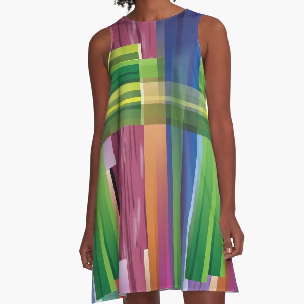 Modern Bold Glossy Stripe Fabric Print A-Line Dress