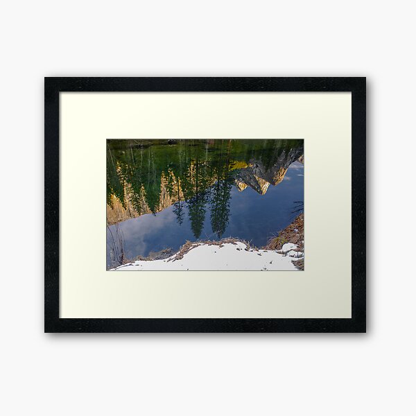 Three Brothers Reflected in the Merced River Framed Art Print