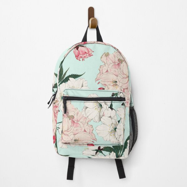Item preview, Pink Cherry Blossom on blue background - floral print designed and sold by kapotka.
