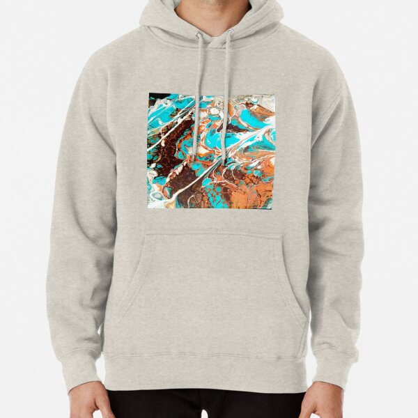 Earth and Sea ; Rocks of Sardonia / acrylic pour turquoise umber sienna Pullover Hoodie
