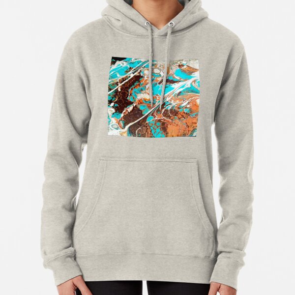Earth and Sea ; Rocks of Sardonia / acrylic pour turquoise umber sienna Pullover Hoodie
