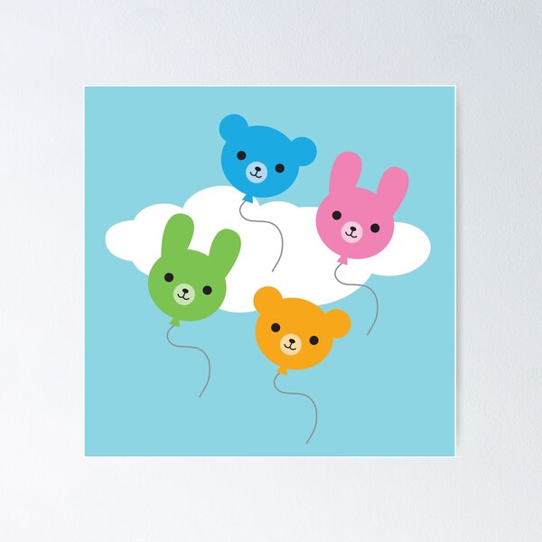 Kawaii Animal Balloons Poster