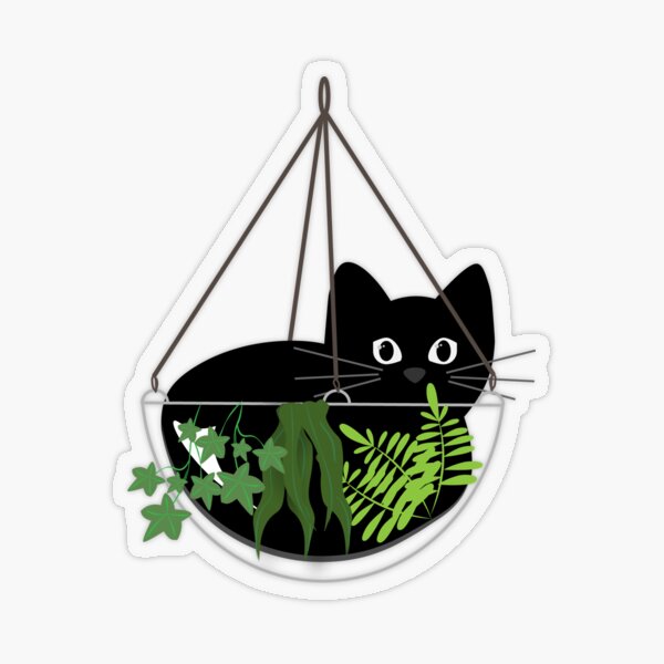 Black Cat Hanging Planter Transparent Sticker