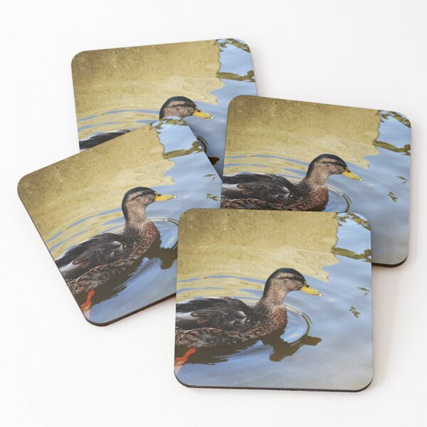 Item preview, Duck swimming in a golden lake designed and sold by Anna Lemos.