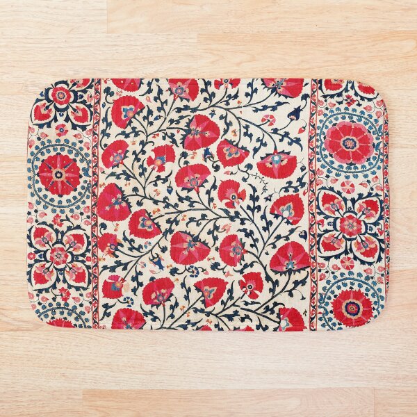 Shakhrisyabz Suzani Uzbekistan Floral Embroidery Print Bath Mat