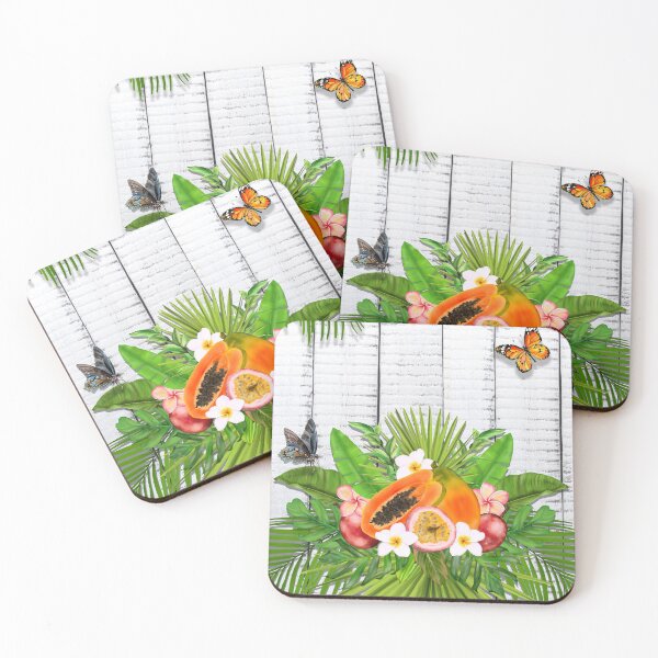 Item preview, Tropical Papaya Fruit Bouquet with Butterflies | Digital Painting designed and sold by DinaKD.