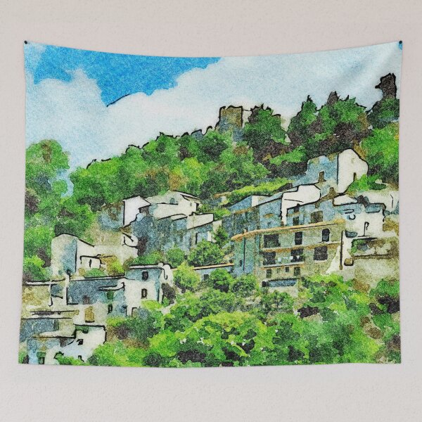 Item preview, Buildings of the village on the hill among the trees designed and sold by Giuseppe Cocco.