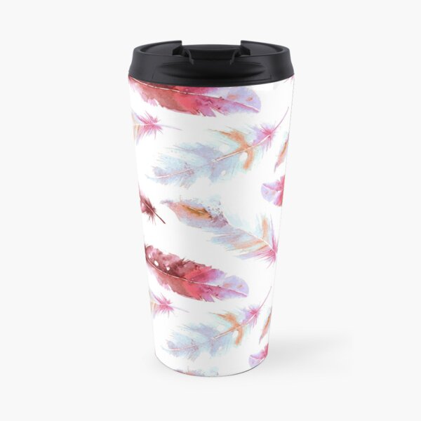 Watercolor BOHO Feather Pattern in PInk Travel Mug