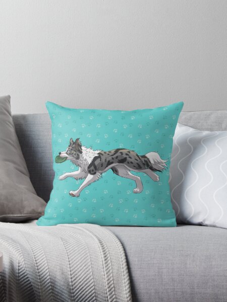 Item preview, Running Blue Merle Border Collie with Frisbee  designed and sold by Bamsdrawz.