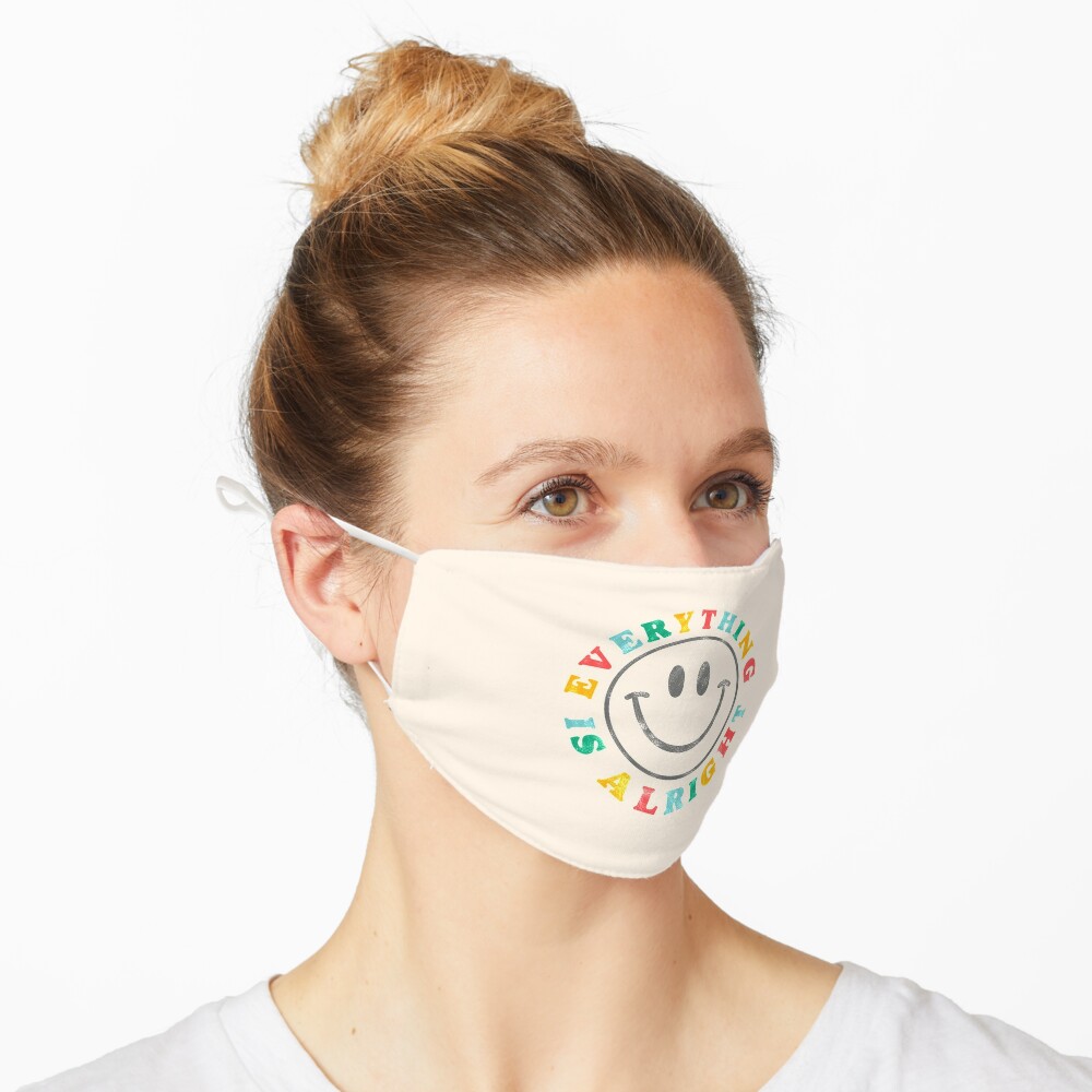 Everything Is Alright Retro Rainbow Smiley Face Mask For Sale By