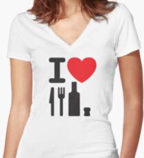 I love NY - a knife, a fork, a bottle and a cork that's the way you spell New York Women's Fitted V-Neck T-Shirt