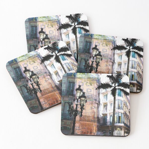 Item preview, Barcelona Ramblas Urban Pop Art Spain Funky Collage Modern Art Wanderlust City Palmtree designed and sold by ExquisiteShots.