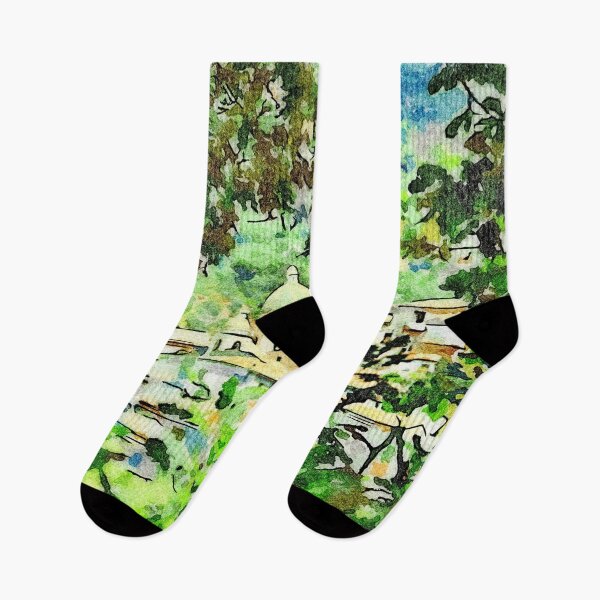 Item preview, View among the trees of the village with church designed and sold by Giuseppe Cocco.