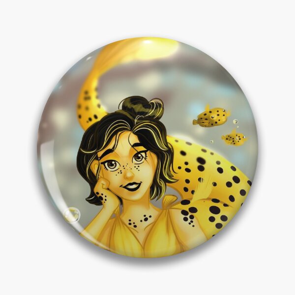 Item preview, A yellow black dotted boxfish mermaid designed and sold by DigitalCloud.