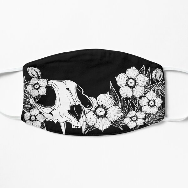Cat skull and pretty flowers Flat Mask
