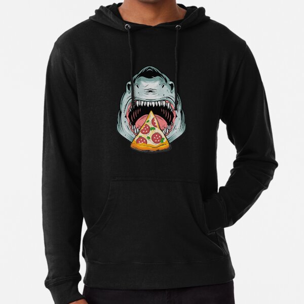 Shark Eating Pizza Funny Lightweight Hoodie