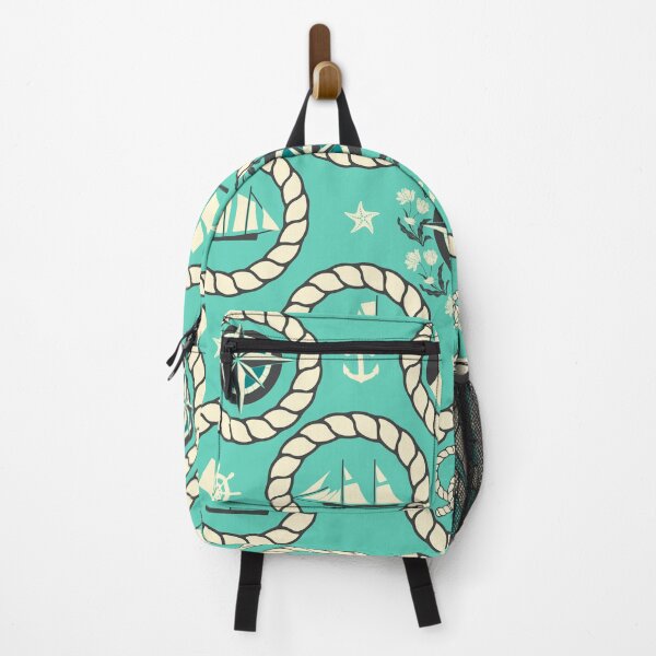 Item preview, Blue Nautical Print with ships, compass, anchor and nautical knots designed and sold by kapotka.