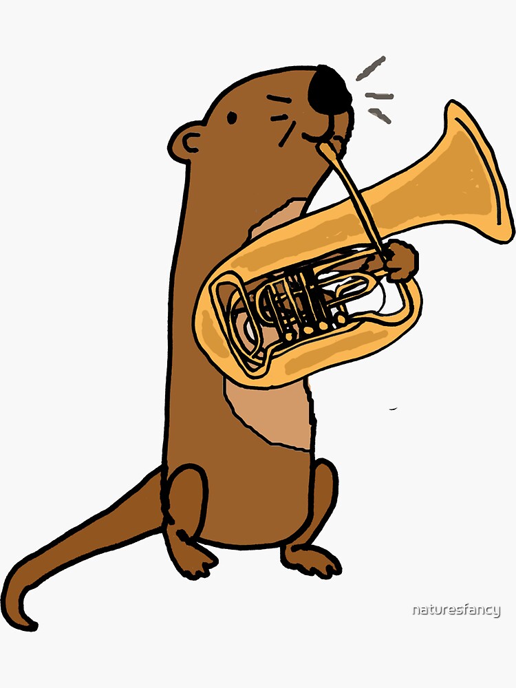 Funny Sea Otter Playing Tuba Cartoon Sticker for Sale by naturesfancy