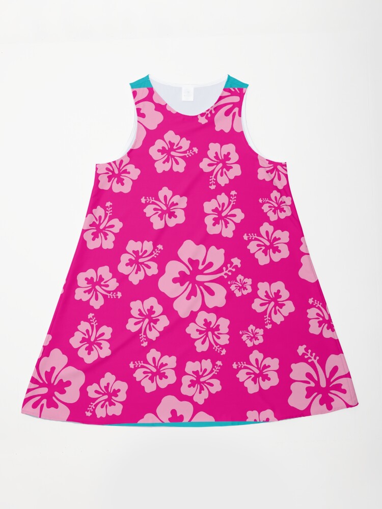 Tropical Hot Pink Hibiscus Flower Floral Pattern Hawaiian Print Hibiscus A-Line Dress